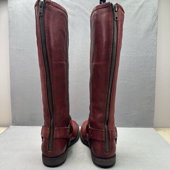 Frye Phillip Harness Tall Womens Size 6.5 (B) Riding Boots Red Leather Zip Dress - Picture 4 of 7
